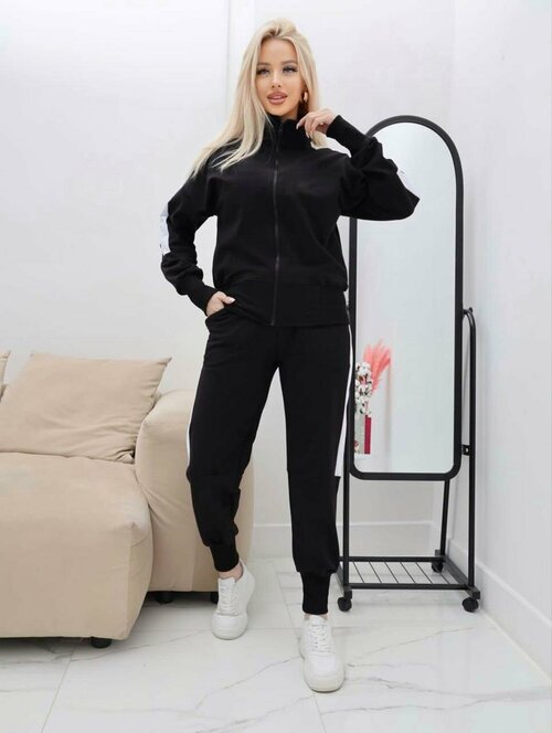 Костюм Jools Fashion женский спортивный летний на молнии, размер 44, черный