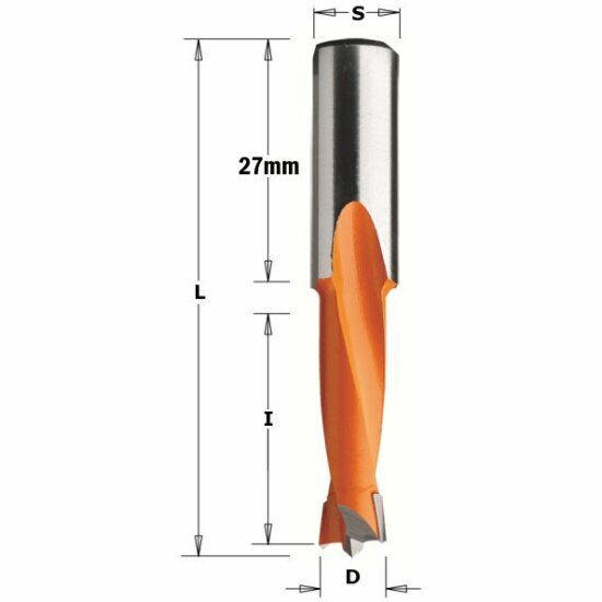 Сверло для присадочного станка Cmt HW 5x27x57.5 Z=2+2 S=10x27 LH, 310.050.12