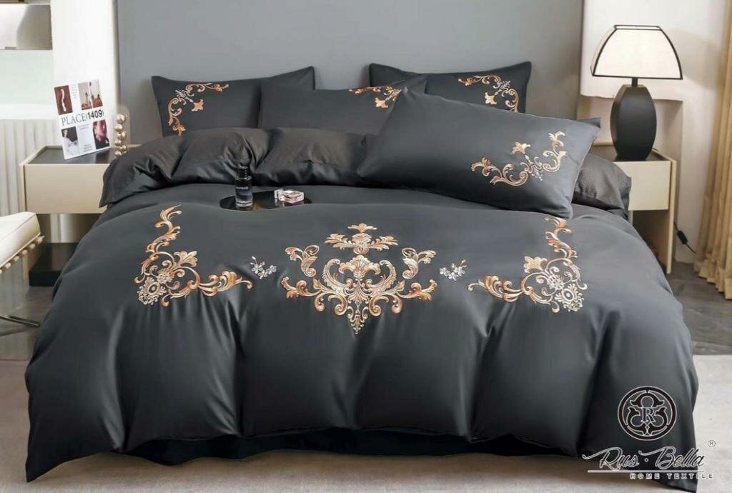 фото Комплект постельного белья Евро, темно-синий