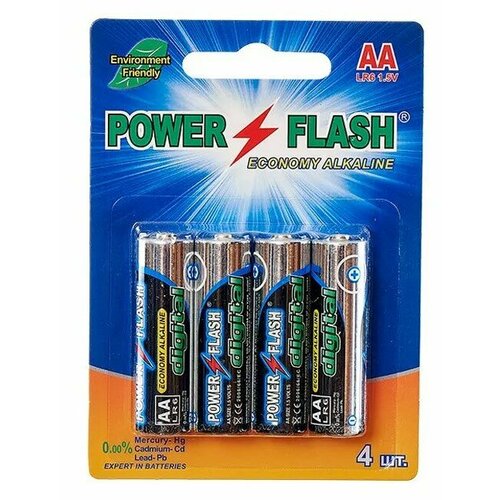 Батарейки алкалиновые АА пальчиковые Power Flash ECOLOGY 1.5v (LR6) - 4 шт.