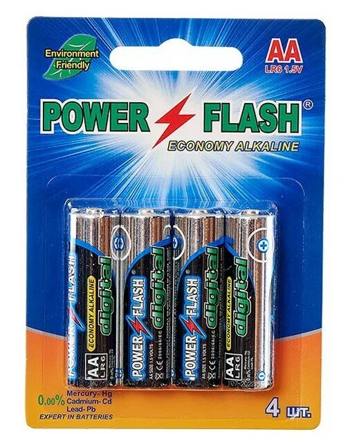 Батарейки алкалиновые АА "пальчиковые" Power Flash ECOLOGY 1.5v (LR6) - 4 шт.