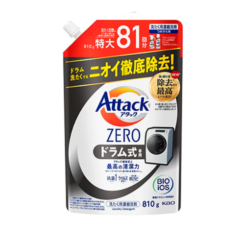 Kao Attack Zero One Hard Type Суперконцентрированный гель для стирки с защитой от повторного оседания грязи при стирке Листва и Морской бриз 810 гр в мягкой упаковке