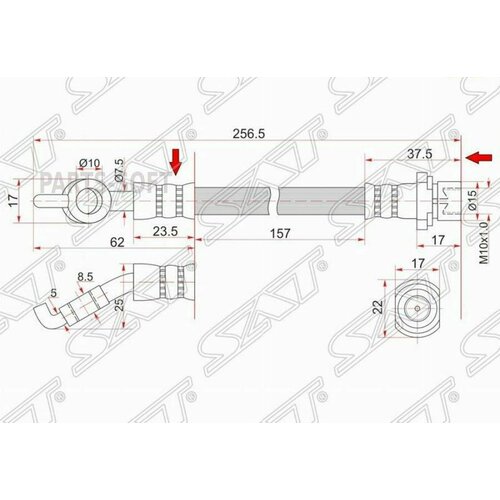 SAT ST-90947-02C50 Шланг тормозной задний (Таиланд) TOYOTA COROLLA/FIELDER/RUNX/ALLEX/MATRIX/OPA/VISTA/ARDEO/WILL/VOLTZ