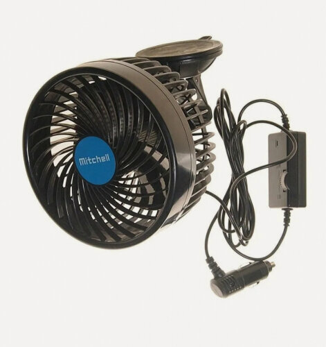 Изображение товара Вентилятор Mitchell 16 см, 12V, 9W, диммер, на вакуумной присоске, с регулируемыми углами обдува, black/blue
