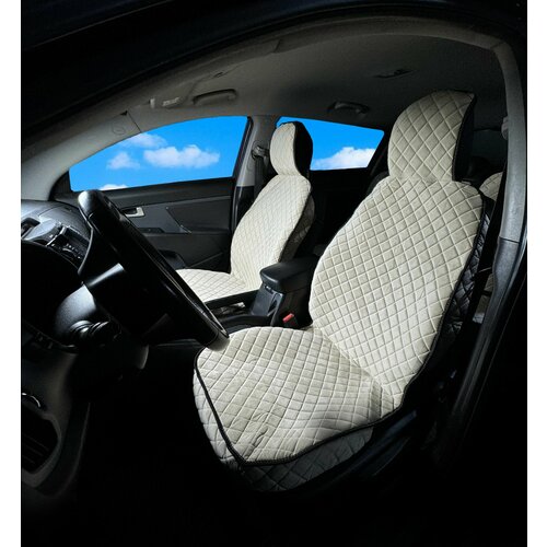 Накидки для Дэу Матиз (2000 - 2015) хэтчбек 5 дверей / Daewoo Matiz на передние сиденья G-Ultra, Велюр, Бежевый