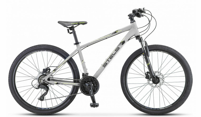 Велосипед горный STELS Navigator-590D 26" 21-ск. рама 18". Серый/салатовый LU089782
