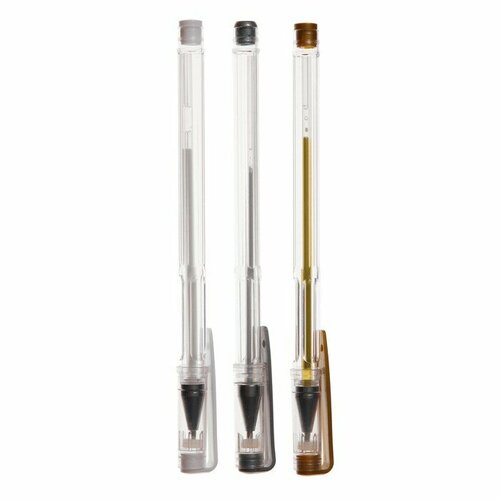 Набор гелевых ручек 3 цвета корпус прозрачный белый серебристый золотой 347₽