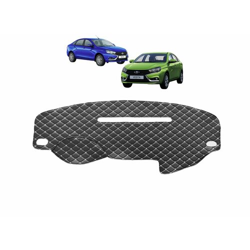 Накидка на панель LADA Vesta (2015-2021) декоративный черный ромб белая нить