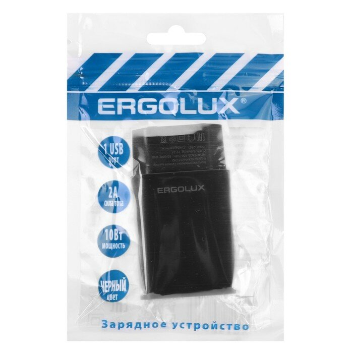 Адаптер сетевой ELX-РA01P-C02 промо 1USB 100-220В 5в/2А пакет черн. ERGOLUX 15107