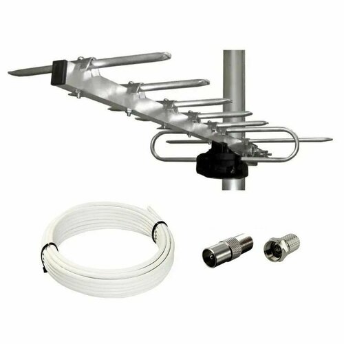 Алюминиевая уличная ТВ антенна Фаворит 7 DVB-T для цифрового ТВ, направленная, до 40 км, с кабелем 10 метров и штекером