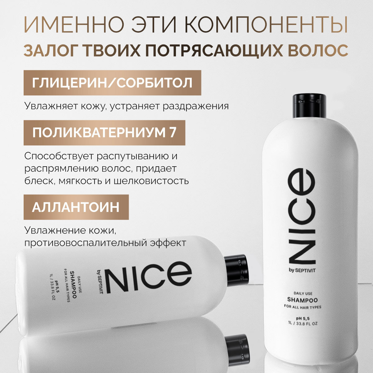 Шампунь для волос NICE by SEPTIVIT для всех типов волос, 1 л