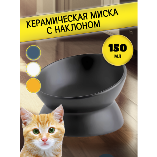 Керамическая миска для кошек с наклоном черная