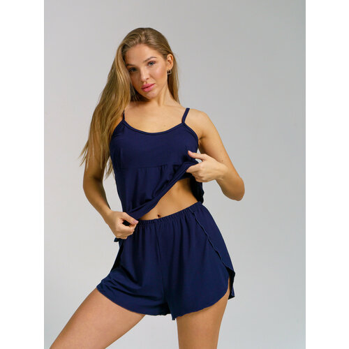 фото Пижама buy-tex.ru женская с шортами и топом, размер 44, синий