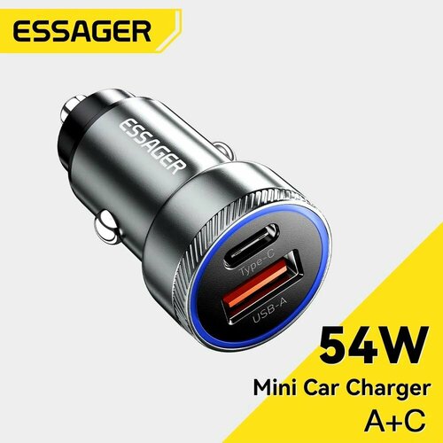 Автомобильное зарядное устройство Essager в прикуриватель с 1 USB и 1 Type-C портом 54w 1008₽