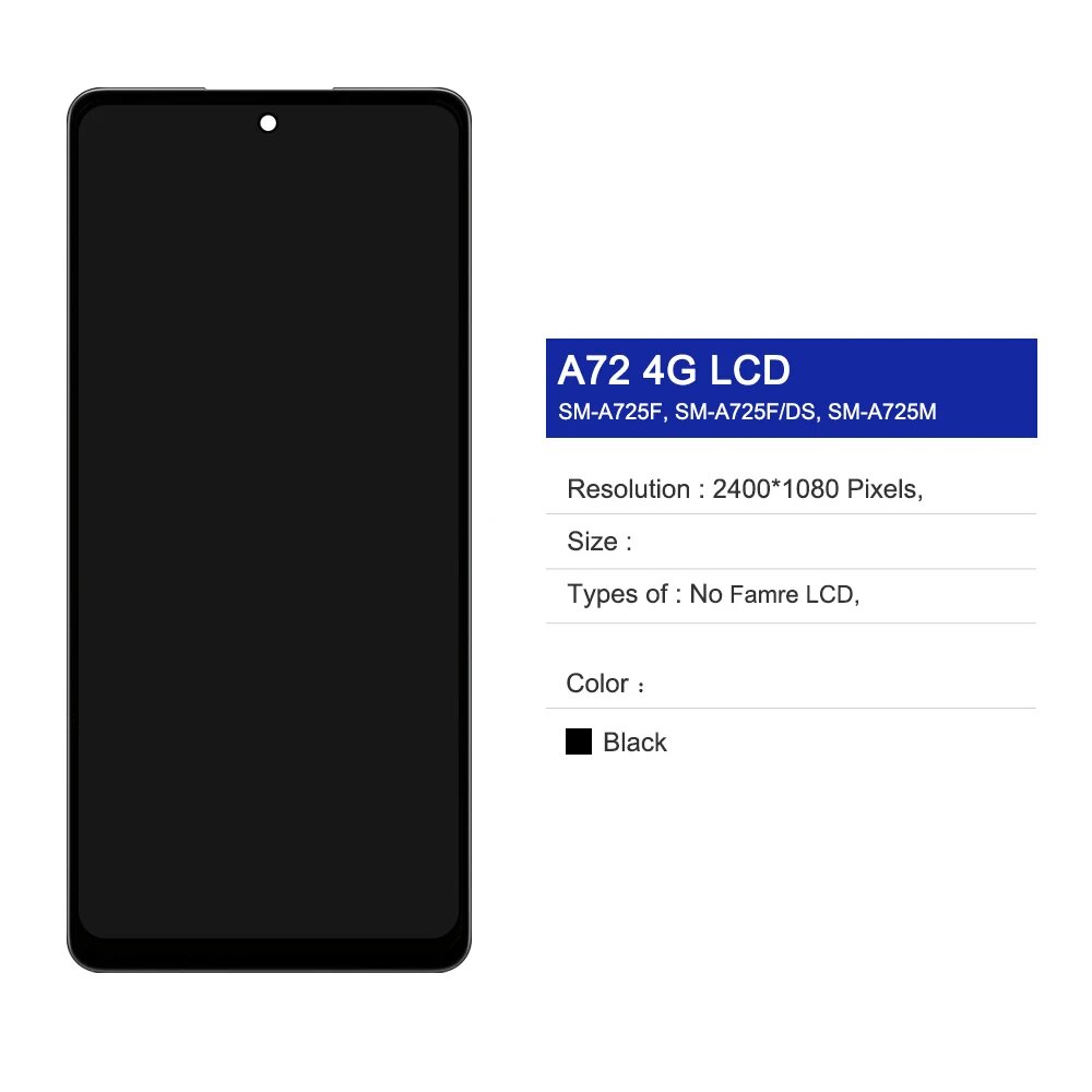 100% протестировано для Samsung A72 4G SM-A725F A725M ЖК-дисплей, дигитайзер сенсорного экрана в сборе, замена для Samsung A72 LCD, With White Frame — фото 1