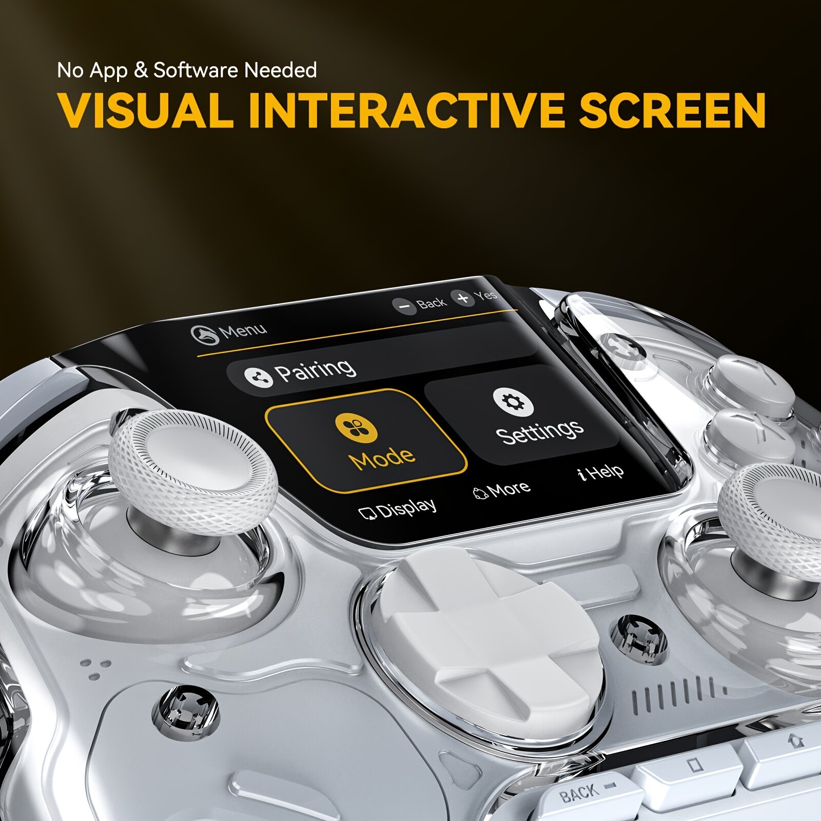 Interactive Screen Wireless Gaming Controller for PC/Switch/iOS/Android/Steam Deck, Hall Effect Stick & Trigger, RGB Lighting, Remappable Buttons,1800mAh with Charging Dock -V2/White(No Drift). Notice Not Compatible with Xbox, PS5 NOW — фото 1