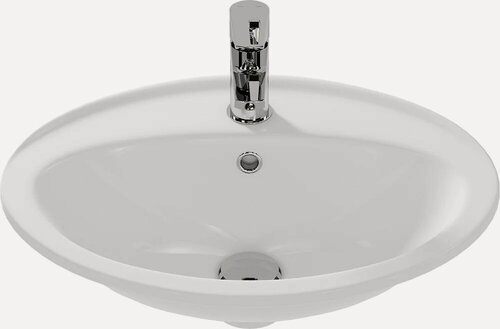 Изображение товара Раковина встраиваемая сверху Cersanit Калла (Calla) S-UM-Cl/1-w 54 полувстраиваемая, фарфоровая, раковина для ванной, белая, овальная, со встроенным сливом-переливом