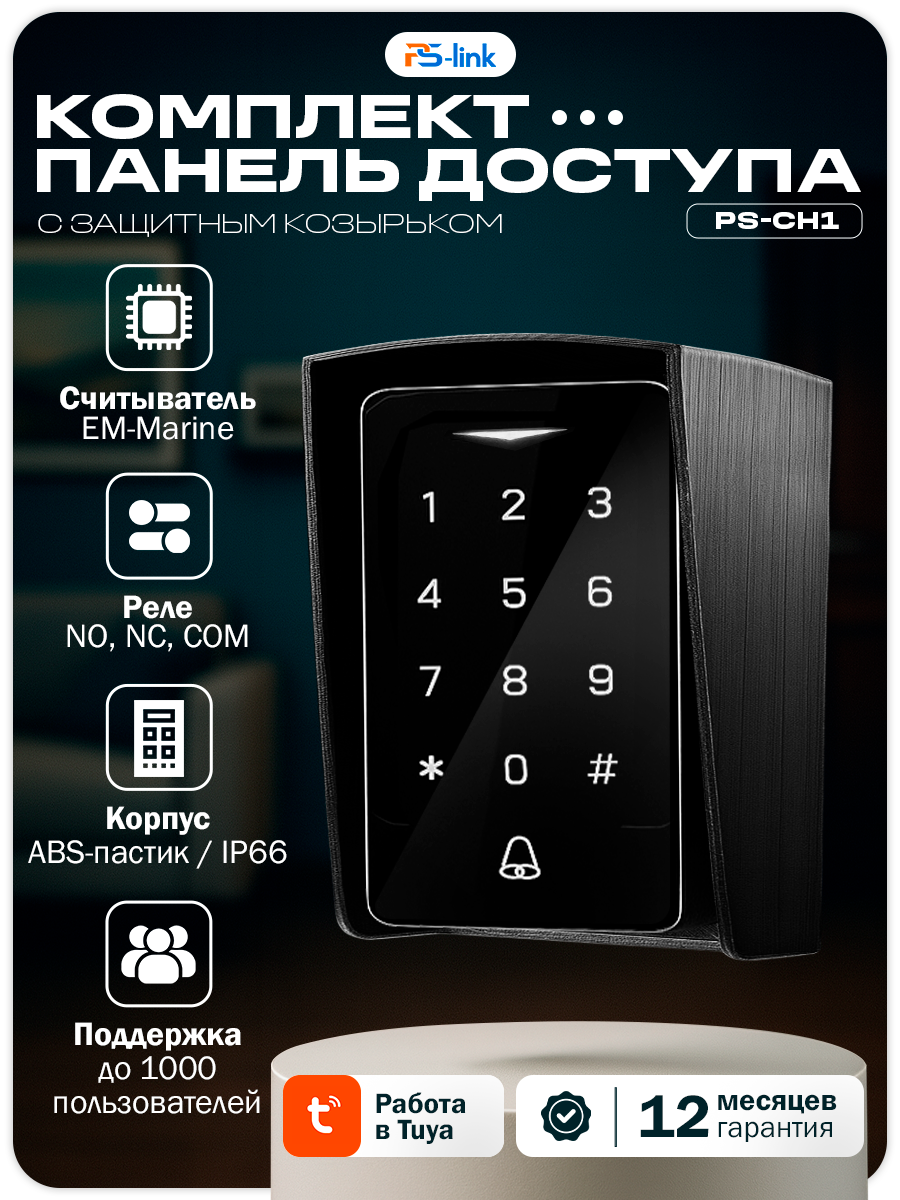 Комплект панели доступа с черным защитным козырьком Ps-Link KIT-CH1