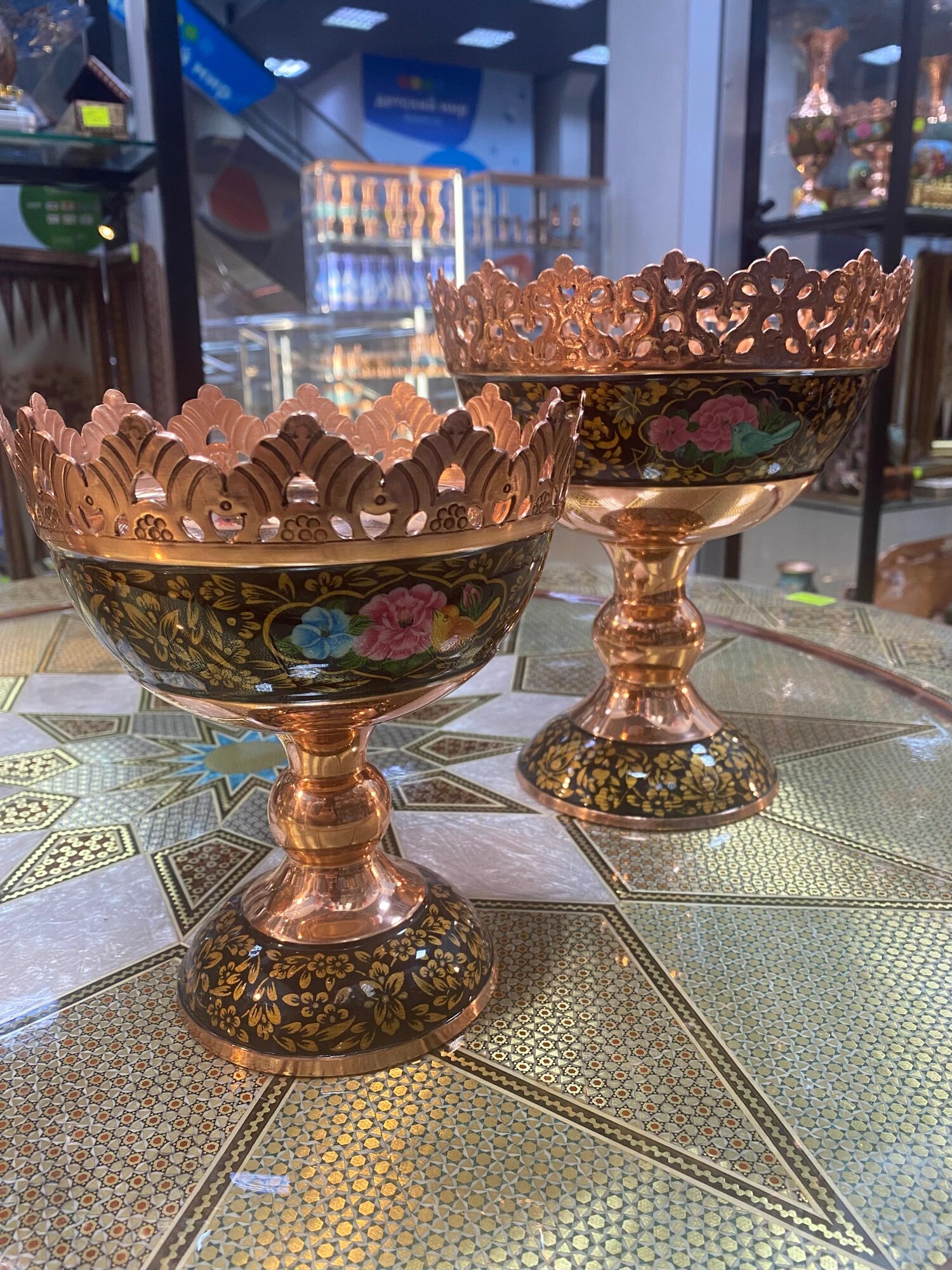 Фруктовница Персидский базар "Ташир", ручная работа, медная, диаметр 18см, 20x18см — фото 1