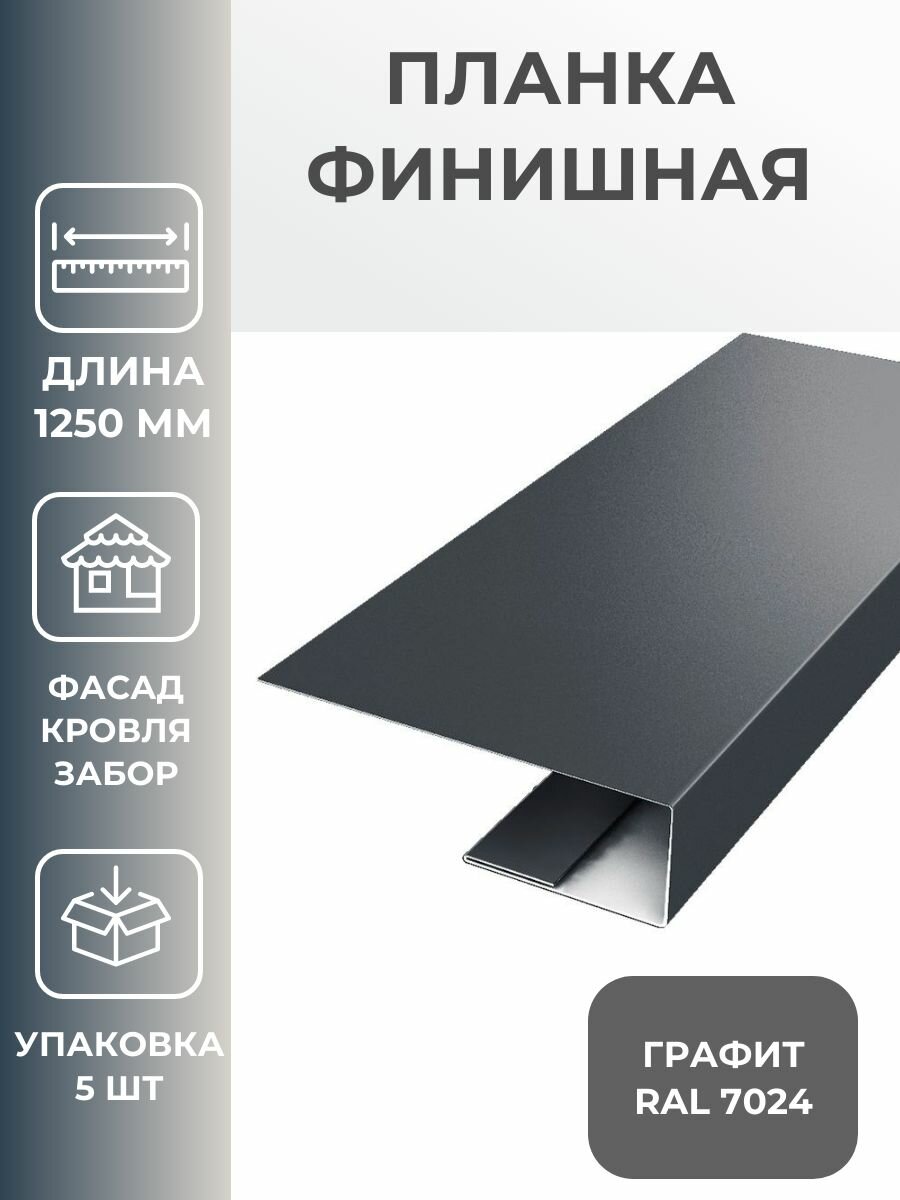 Планка финишная стартовая j-профиль джи профиль металлический наличник планка для забора цвет графит RAL 7024