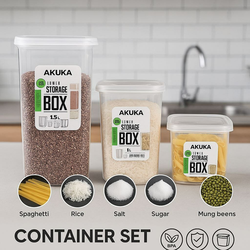 Набор контейнеров Savdo "Belgisi yo'q", для сыпучих продуктов, пластик, прозрачный, 3 шт