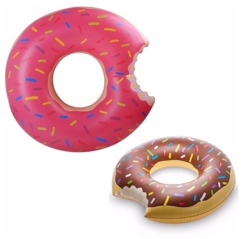 Круг надувной пончик розовый диаметр 80 см/Плавательный круг/Круг в виде пончика /Пляжный надувной круг для плавания/детский круг/пляжный круг