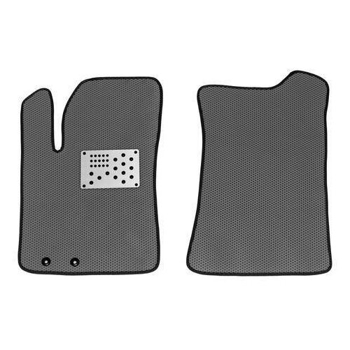 Комплект передних EVA ковриков для Renault Logan 2 Stepway 2012-2021/Рено Логан 2 Степвей 2012-2021 (с алюминиевым подпятником) серые с черной окантовкой