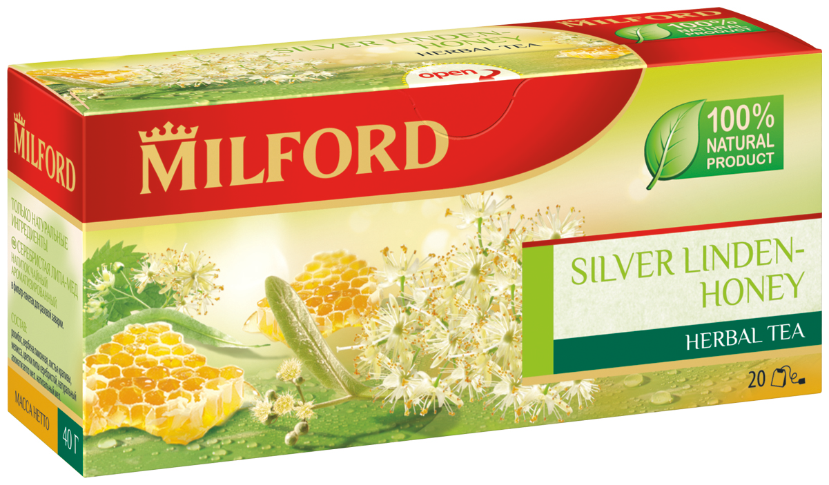 Чайный напиток травяной Milford Silver linden-honey в пакетиках, 20 пак.