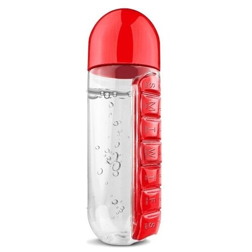 Бутылка с органайзером для таблеток и витаминов красная