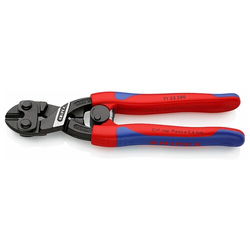 Болторез компактный KNIPEX KN-7132200SB, CoBolt® с пружиной, с выемкой, 200 мм, двухкомпонентные рукоятки