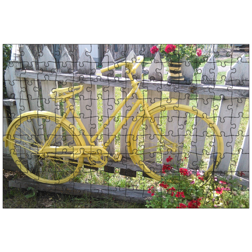 фото Магнитный пазл 27x18см."велосипед, желтый, дворовое искусство" на холодильник lotsprints