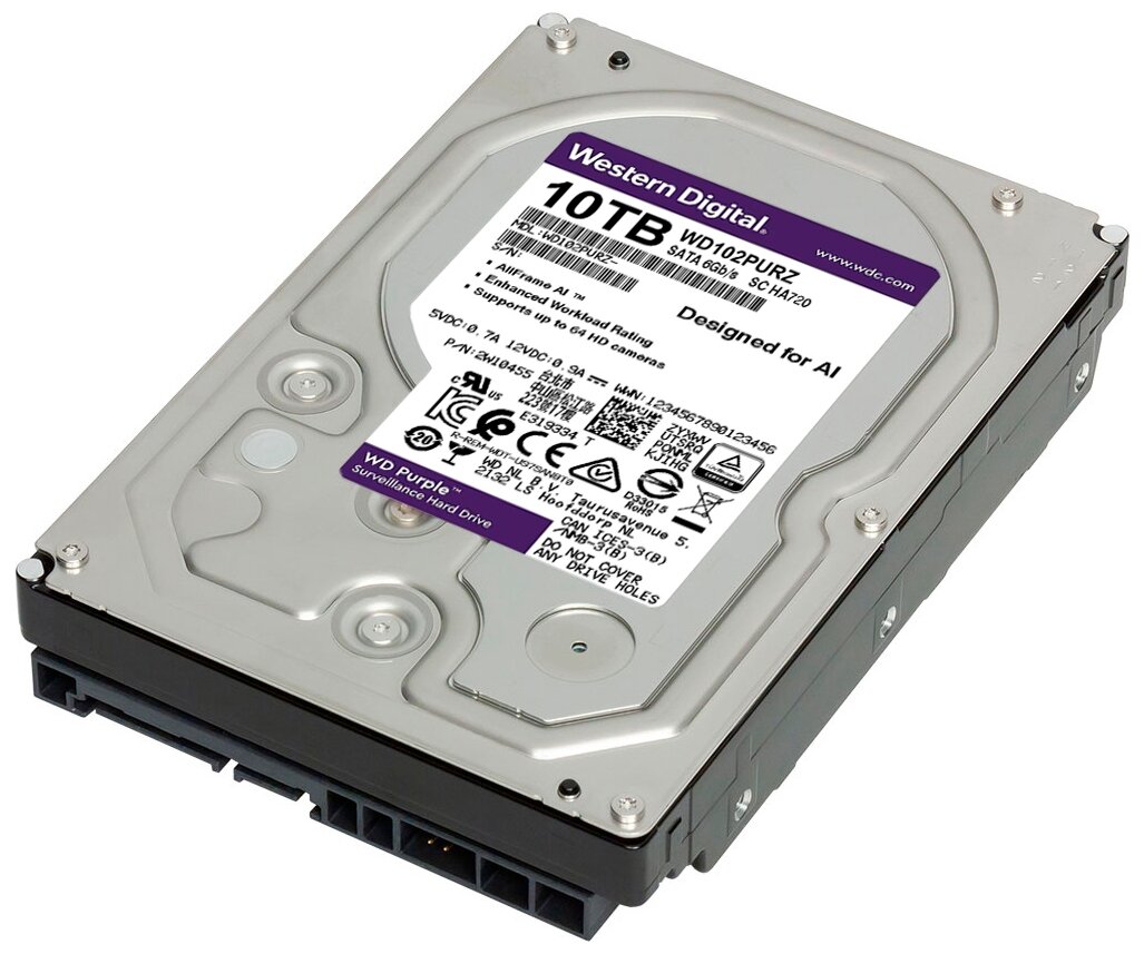 Жесткий диск 3.5" 10 Tb 7200rpm 256Mb cache Western Digital Purple WD102PURZ SATA III 6 Gb/s - фото №3