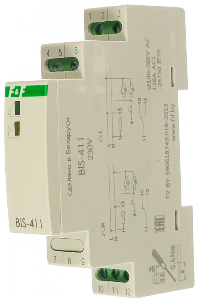 Реле импульсное BIS-411 (230В 16А 1Р монтаж на DIN-рейке 35мм) F&F EA01.005.001 - фотография № 2