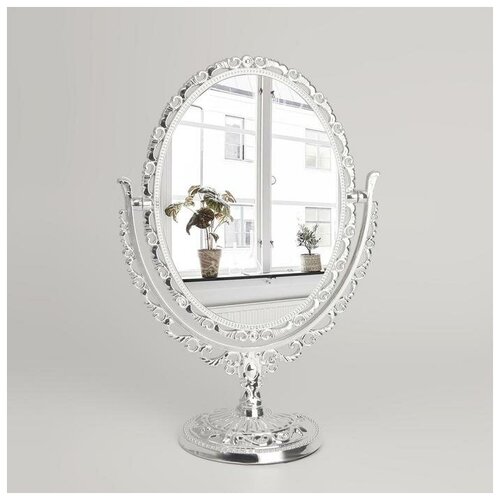 Зеркало настольное «Овал», двустороннее, с увеличением, зеркальная поверхность 9 × 12 см, цвет серебристый зеркало настольное 22 см двустороннее на ножке сталь круглое fantastic