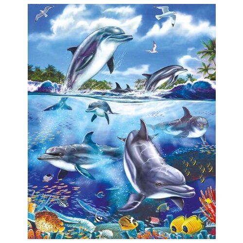 Алмазная мозаика Colibri Стая дельфинов 40х50 см Круглая