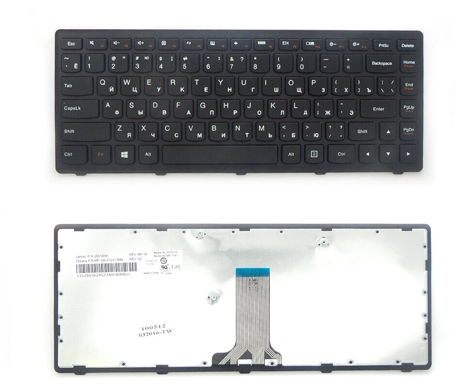 Клавиатура для ноутбука LenovoG400S G405S G410S S410P Series Плоский Enter Черная с черной рамкой PN V-142920AS1 680₽