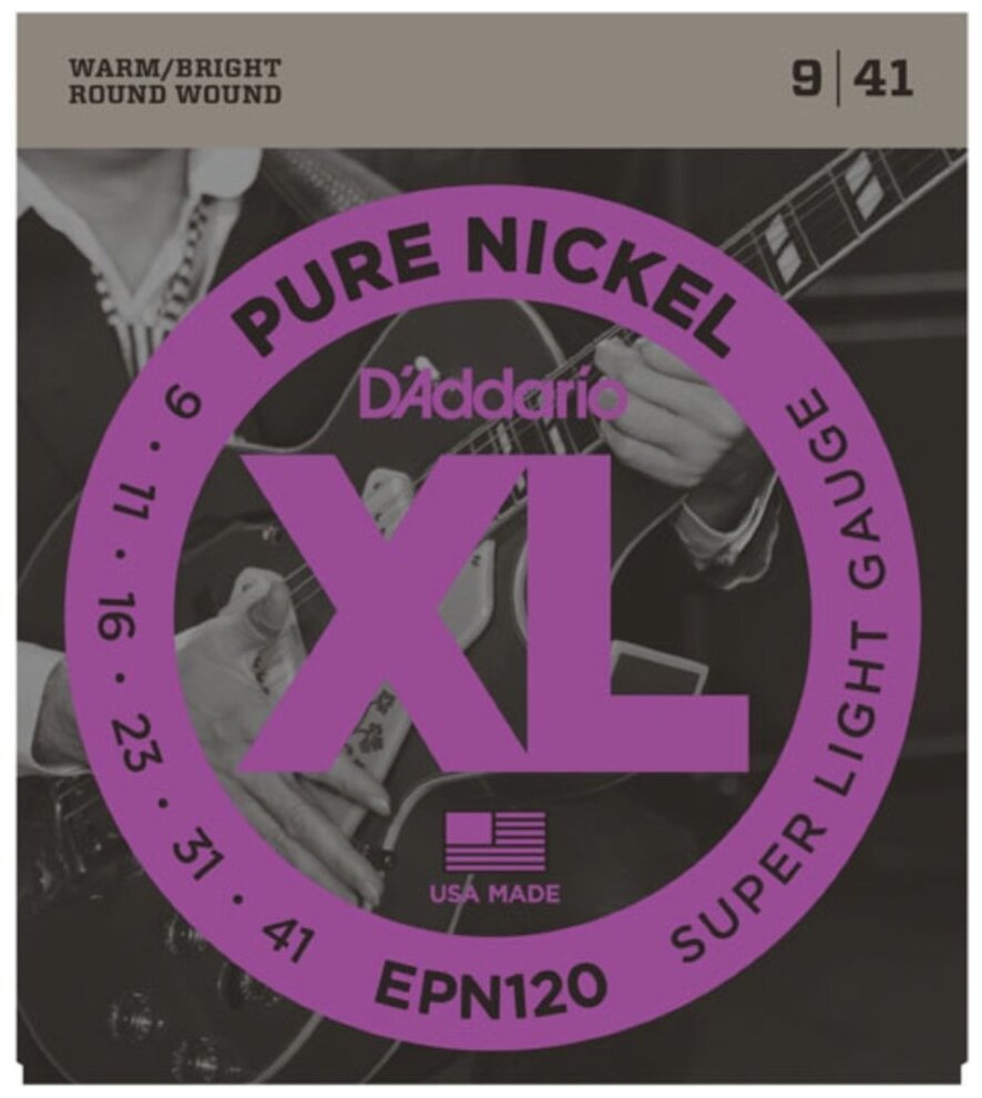 Струны для электрогитары D'Addario EPN120 Pure Nickel Super Light 9-41