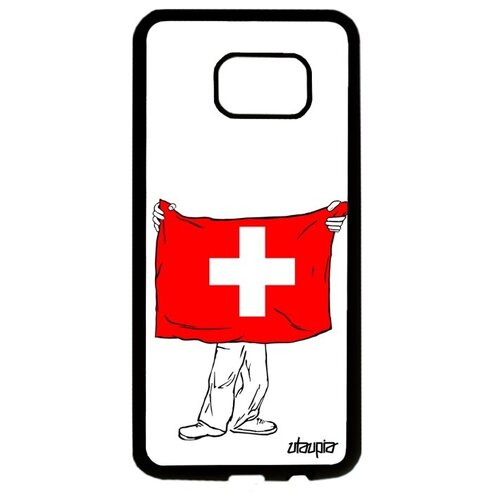 фото Противоударный чехол на смартфон // galaxy s7 edge // "флаг швейцарии с руками" патриот туризм, utaupia, белый