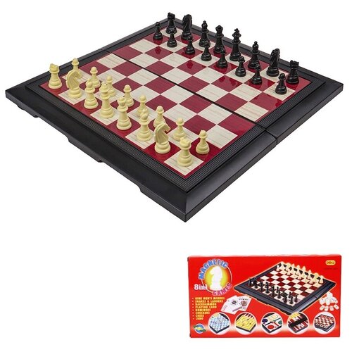 фото Шахматы и шашки рыжий кот классические, поле 22,5*30 см, пластик, картон (ин-0294)