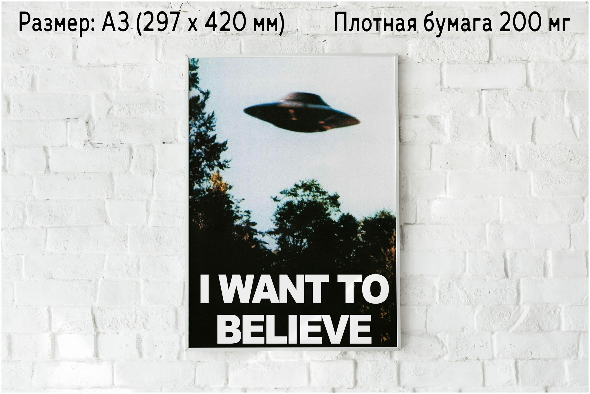 Плакат на стену "I want to believe" / Формат А3+ (33х48 см) / Постер для интерьера / Без рамы