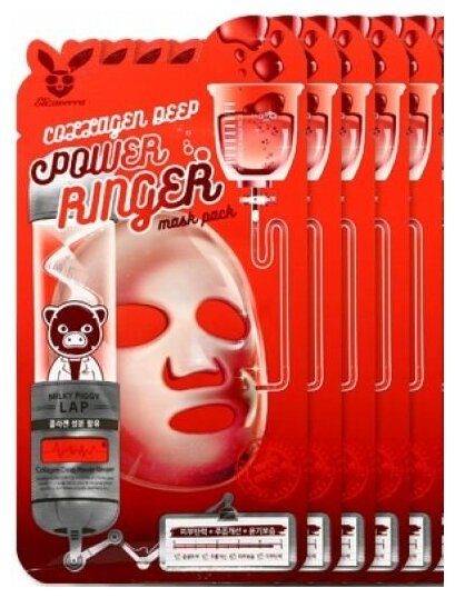 Elizavecca Тканевая маска для лица с коллагеном Collagen Deep Power Ringer Mask Pack, 5 шт