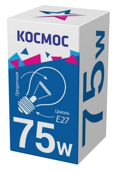 Лампа накаливания A50/A55 75Вт E27 220-240В прозр. Космос LKsmSt55CL75E27v2 (10шт.)