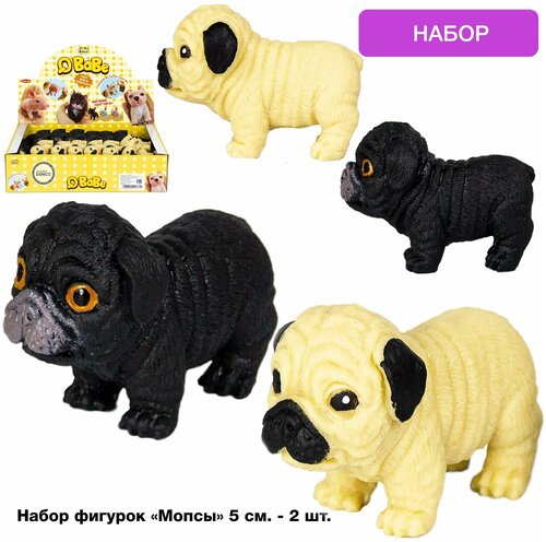 Игрушки резиновые фигурки-тянучки Собаки Мопсы, 5 см, антистресс / 2 шт.