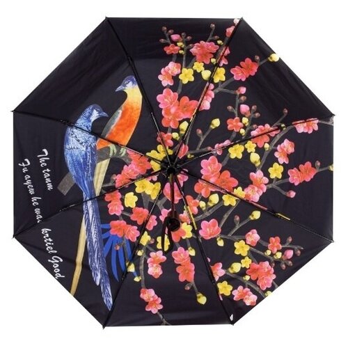 Зонт складной женский Banders Sakura, Ручка прямая, Полный автомат (суперавтомат), Черный