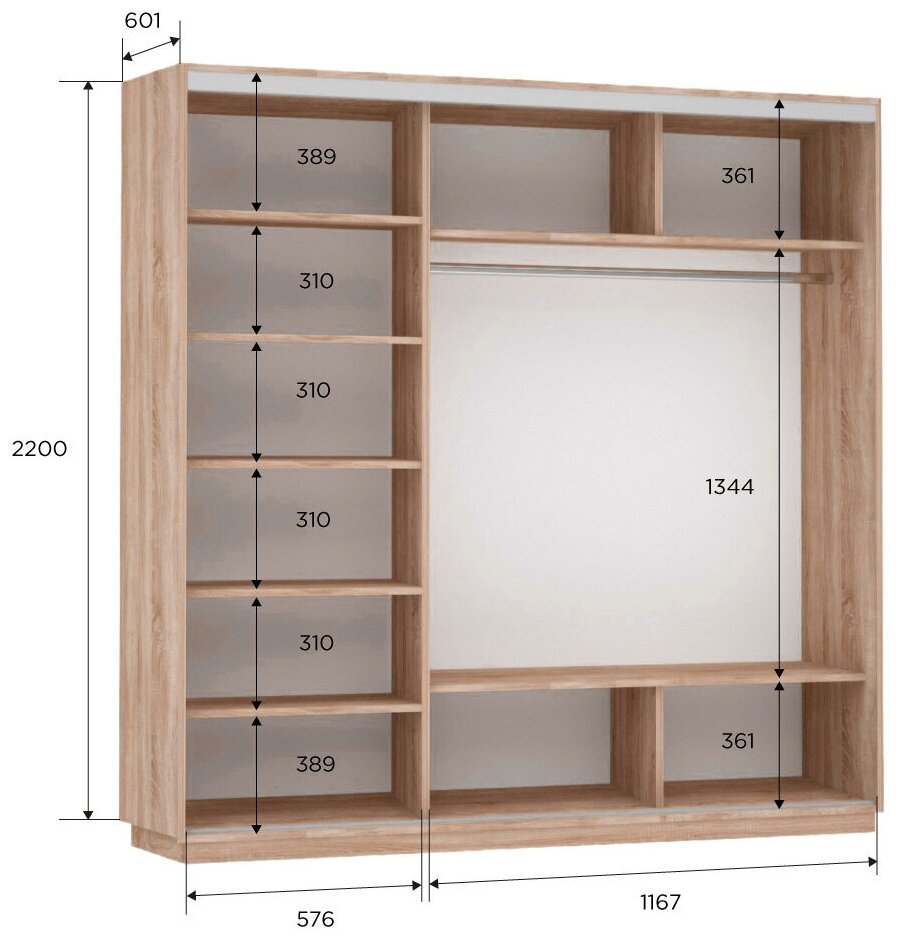 Шкаф-купе Экспресс 3дв. ДСП/Зеркало/ДСП, 180х60х220, Крафт табачный - фотография № 8