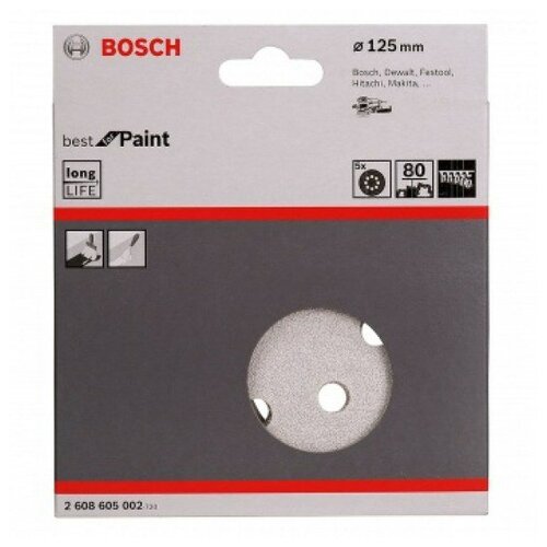 Шлифлисты белые (5шт) BOSCH Best for Paint 125мм (зерно 80) 2608605002