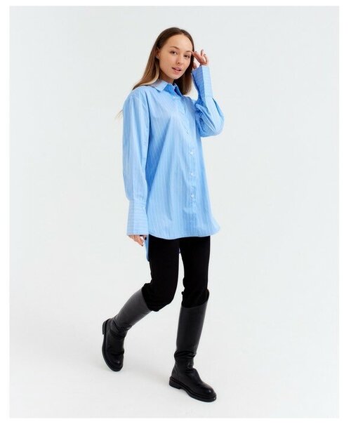 Блуза  Minaku, классический стиль, свободный силуэт, длинный рукав, без карманов, в полоску, размер 54, голубой