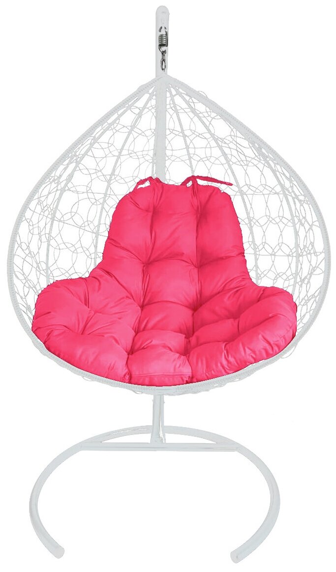 Подвесное кресло M-Group XL ротанг белое, розовая подушка - фотография № 10