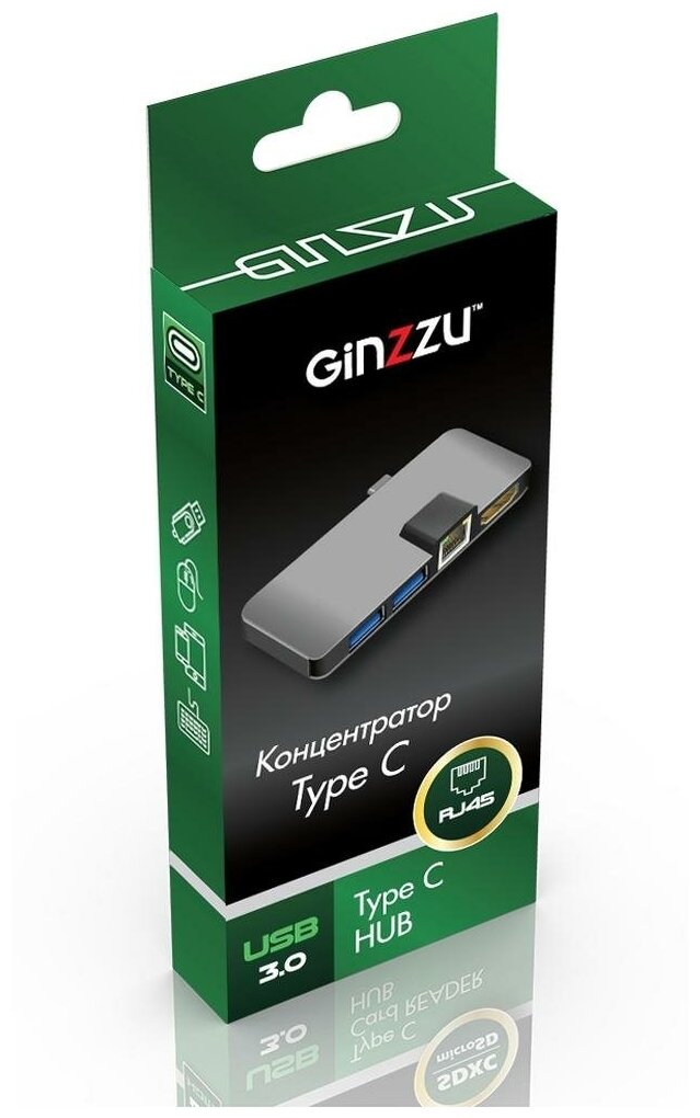 2-port Type-C Hub GiNZZU GR-767UB (2xUSB3.0, HDMI, LAN 1000Mb/s)