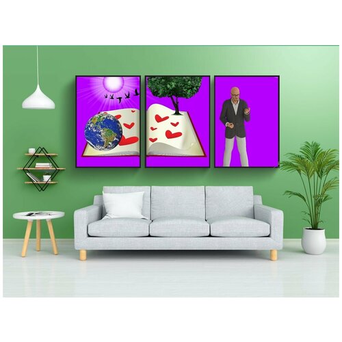 фото Модульный постер "профессор, открытая книга, земной шар" 180x90 см. из 3х частей в тубусе, без рамки lotsprints